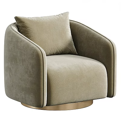 Elegant Beige Velvet Accent Chair With Cushion And Gold Base Modern Design 3d model
