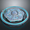 Futuristic Tech Device With Glowing Blue Ring Central Transparent Sphere And Intricate Metallic Patterns 3d model