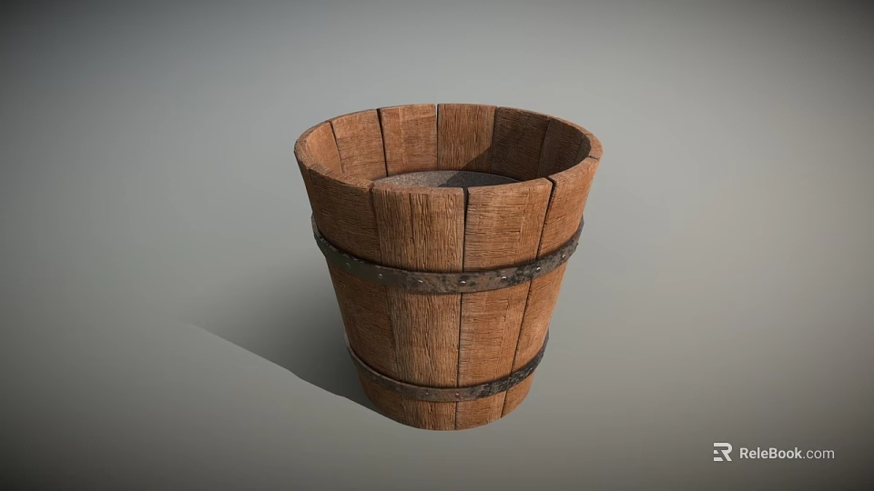 Traditional Rustic Wooden Bucket With Sturdy Wooden Staves And Metal Hoops 3d model 