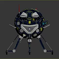 Futuristic Spherical Robot Design With Mechanical Legs Antenna Yellow Details And Metallic Finish