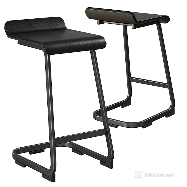 Modern Black Bar Stools With Leather Seat And Metal Frame Design 3d model 
