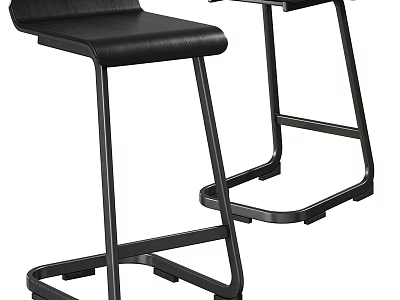 Modern Black Bar Stools With Leather Seat And Metal Frame Design 3d model