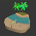 Decorative Beach Scene Set With Palm Trees Sand Water Volleyball Net And Ball