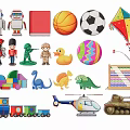 Children's Toy Silhouette With Robots Balls Kites Dinosaurs Blocks And Vehicles