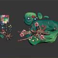 Colorful Cartoon Trees with Pink Flowers Green Base and Colorful Decorations in 3D Design