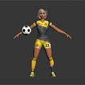 Female Soccer Player Standing With Pink Hair In Yellow Gray Number 10 Jersey Holding Football