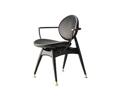 Minimalist Black Leather Leisure Chair With Metal Armrests And Gold Tapered Legs 3d model