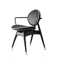Minimalist Black Leather Leisure Chair With Metal Armrests And Gold Tapered Legs