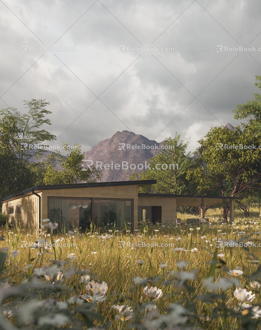 Modern Wooden House Field Wooden House 3d model