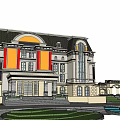 Elegant Classical Detached Villa Exterior Featuring Arched Windows Porch Steps Lawn And Water Feature