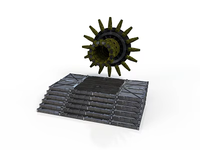 Heavy Duty Metal Spiked Gear Component On Layered Industrial Platform Structure 3d model