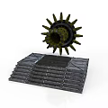 Heavy Duty Metal Spiked Gear Component On Layered Industrial Platform Structure