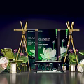 Scenic Photo Check-in Spot With CLEAN RAIN Sign Lotus Flowers Bamboo Structures Greenery And Lanterns 3d model