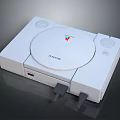 White Sony Classic PlayStation Console With Connected Cables And Vintage Design