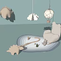 Cute Single Sofa In Kids Room With Dinosaur Cloud And Hot Air Balloon Decor
