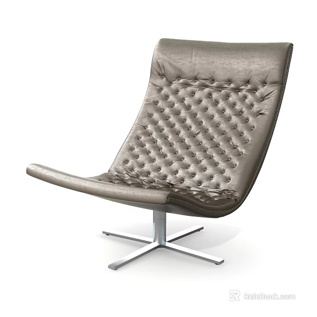 Modern Tufted Leather Accent Chair With Curved Backrest And Metal Base 3d model 