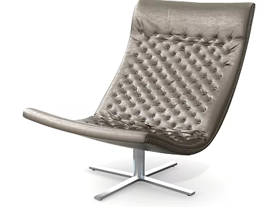 Modern Tufted Leather Accent Chair With Curved Backrest And Metal Base 3d model