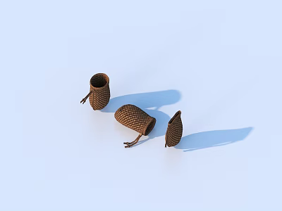 Rustic Brown Woven Household Storage Baskets With Various Sizes And Handles 3d model