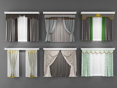 Window Curtain Styles In Multiple Colors With Decorative Trims For Home Decor 3d model