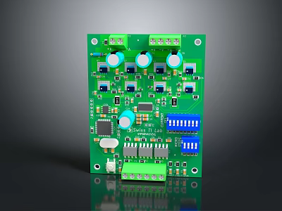 High Quality Computer Circuit Board With Green Substrate And Various Electronic Components 3d model
