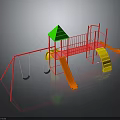 Colorful Playground Structure With Pink Frame Green Roof Yellow Orange Slides And Swings