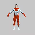 Muscular Man in Red and White Tight Costume Standing Pose Against Gray Background