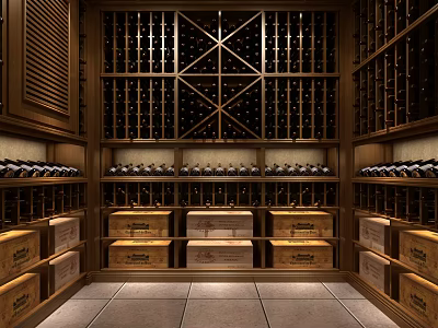 Elegant Wooden Wine Cabinet With Multiple Racks Wine Bottles And Crates Storage 3d model