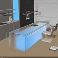 Modern Glass Bar Counter With Blue Lighting In Open Kitchen And Chairs