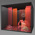 Modern Display Interior With Red Orange Background And ROCOCO Geometric Patterns 3d model