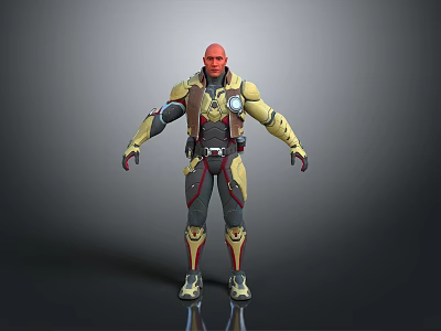 Futuristic Sci Fi Character With Red Head Yellow Armor And Brown Vest 3d model