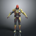 Futuristic Sci Fi Character With Red Head Yellow Armor And Brown Vest
