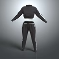 Black Sporty Tracksuit with Cropped Top and White Striped Pants Two Piece Activewear Set