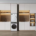 Modern Laundry Room Design With Washing Machines Dryers Sink Cabinets And Integrated Lighting
