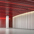 Modern Office Corridor Interior Design With Red Ceiling Strips White Pillars And Walls 3d model