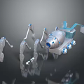 Mechanical Spider Like Robot Design With Silver And Blue Color Multiple Legs And Sensor 3d model