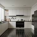 Cream Style Kitchen Cabinet Refrigerator Steam Oven Kitchenware Dishwasher Venetian Blinds 3d model