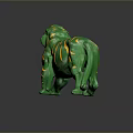 Green Roaring Tiger Figurine With Yellow Stripes On Black Reflective Surface