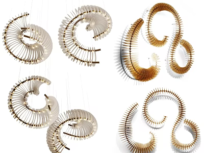 Modern Wooden Spiral Wall Decor With White And Gold Curved Design For Home Interior 3d model