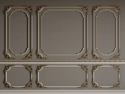 Elegant Ornate Decorative Lines With Gold And White Accents On Wall Frames 3d model