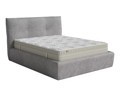 Grey Upholstered Double Bed with Comfortable Mattress and Modern Frame 3d model