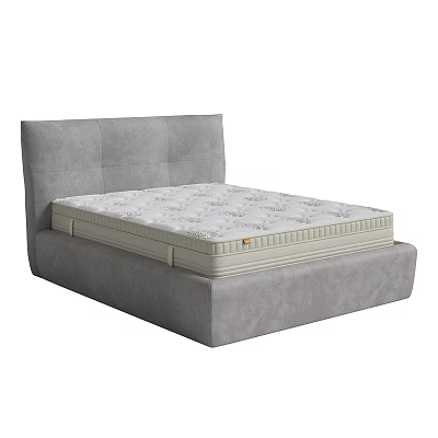 Grey Upholstered Double Bed with Comfortable Mattress and Modern Frame 3d model