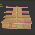 Orange Multi Layered Shelving Unit With Transparent Glass Shelves And Storage Cabinets