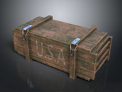 Vintage Wooden Storage Box With USA Lettering And Metal Straps For Household Organization 3d model