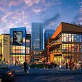 Bustling Modern Commercial Street Plaza With Illuminated Buildings Shops And Pedestrians