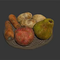 Fresh Assorted Vegetables and Fruits with Carrots Potatoes Beetroot and Pear Served on Wicker Plate
