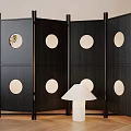 Modern Black Room Divider With Round Cutouts Panel Design And Accent Lamp 3d model