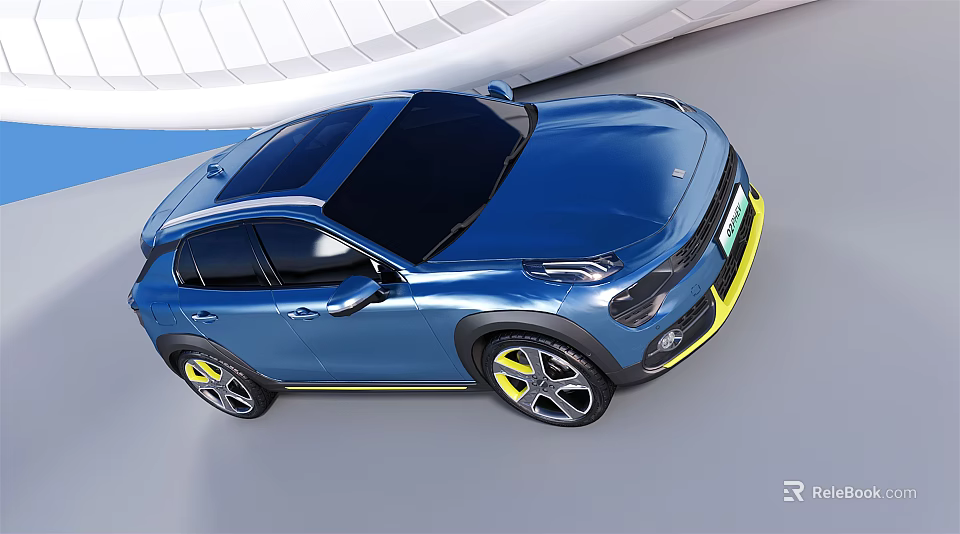 Blue SUV Car With Modern Design Yellow Accents And Black Roof 3d model 