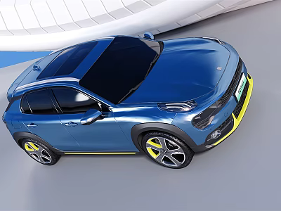 Blue SUV Car With Modern Design Yellow Accents And Black Roof 3d model