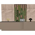 Modern Reception Desk With Vertical Living Wall Wooden Panel Laptop And Table Lamp