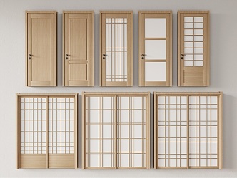 Japanese-style swing door single door sliding door sliding door combination creative solid wood sliding door single door kitchen door toilet door 3d model